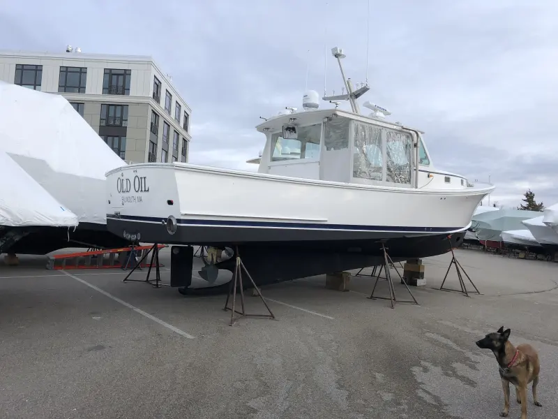 Boat on stands at the marina