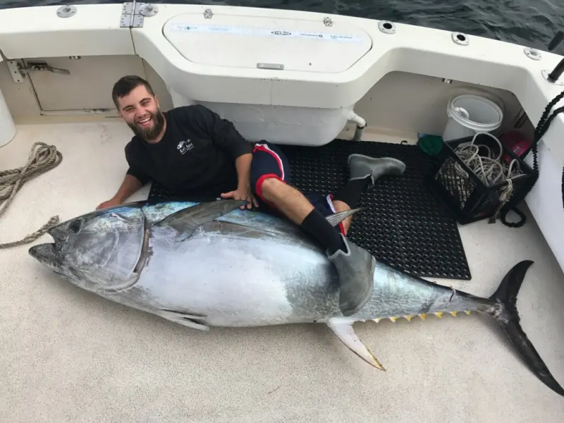 Big tuna on the deck of a sportfisher