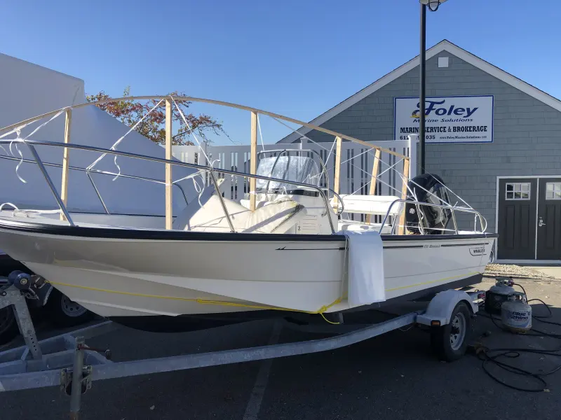 Center console boat on a trailer